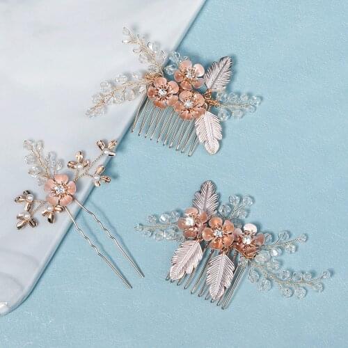 OKILY Beautiful 3pcs/set Wedding Hair Accessories Pearl Flower Haircomb for Bridesmaid Women Crystal Head Jewelery Trendy 2021