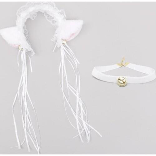 Halloween Anime Fox Cat Cosplay Costume Maid Lolita Ears Headband Collar With Bells Set Halloween Headwear