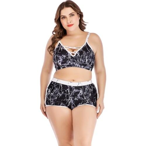 Plus Size Bikini Set With Boyshort Chubby Women Swimming Suit Swimsuit Push Up High Waisted Bikinis Big Breasts Swimwear 4XLl