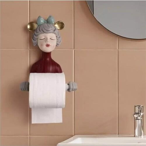 Modern Bow-knot Cute Girls Resin Statue Paper Towel Holder Toilet Bathroom Decoration Wash Towel Storage Rack Decoration Crafts