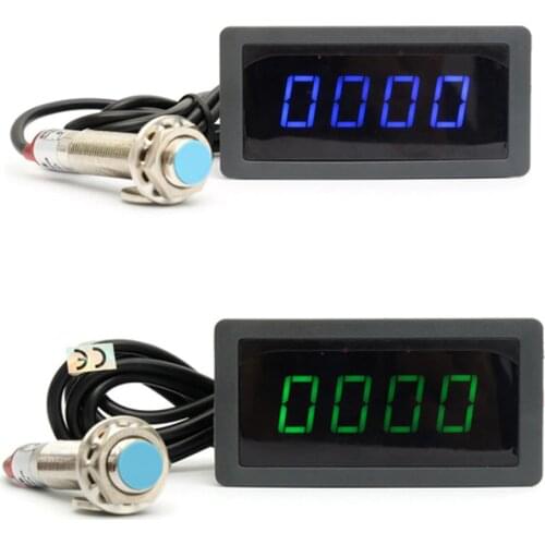 Blue Green 4 Digital LED Tachometer RPM Speed Meter+Proximity Switch Sensor 12V Promotion