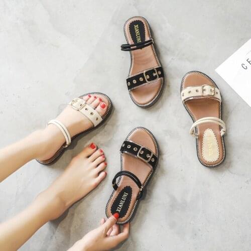 Genuine Leather Slipper Womens All-match Flat Double Purpose House Slippers Womens Slippers Indoor Womans Shoes fur sandals