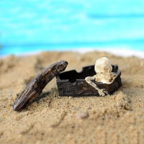 1pcs Household Horror Scary Crafts Coffin Skull Resin Skull Resin Sand Toys Ornament Reptile Tank Fish Tank Aquarium Decoration