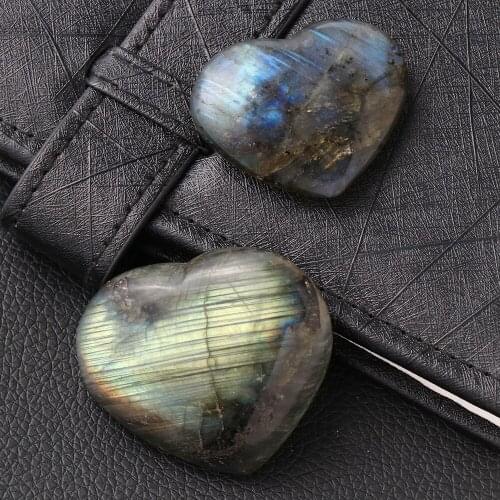 1PC Reiki Energy Heart Shape Labradorite Madagascar Natural Moonstone Healing Stone DIY Love Gem Mineral Rock Crystal Pendant