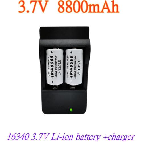 100% New original 16340 Battery CR123A 16340 Battery 8800mAh 3.7V Li-ion Rechargeable Battery+16340Charger