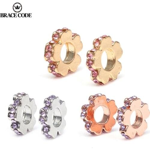 2Pcs/lot Antique Silver-plate Gold Color Flower Charm Beads European Women Charm Fit Brand Bracelets DIY Jewelry Making