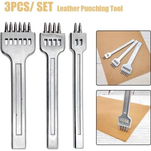 3pc Leather Prong Punching Tools 2/4/6 Teeth Solid Alloy DIY Hole Punches Diamond Lacing Stitching Chisel Set Leather Craft Kits