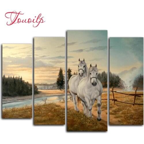 4pcs/set 5d White horse 5d Diamond Painting Cross Stitch Pattern Diamond Embroidery Mosaic Full Drill Home Decor DIYPainting