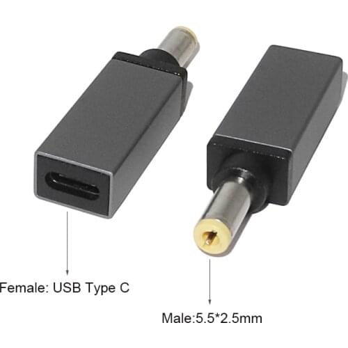 5.5X2.5mm DC Power Male Tip Plug Connector for Asus Toshiba Lenovo Laptop Adapter USB Type C Female to 5.5*2.5mm Plug Converter