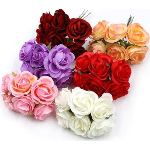 6pcs/lot Artificial Flower 4cm Silk Rose Bouquet For Wedding Home Decoration DIY Wreath Scrapbook Gift Box Flower