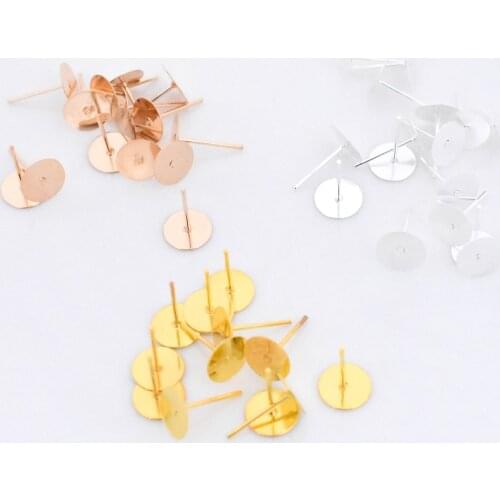 8mm 50pcs/lot New Fashion 3 Colors Plated Iron Earring Studs blank base Earring Post (with Stopper) Base