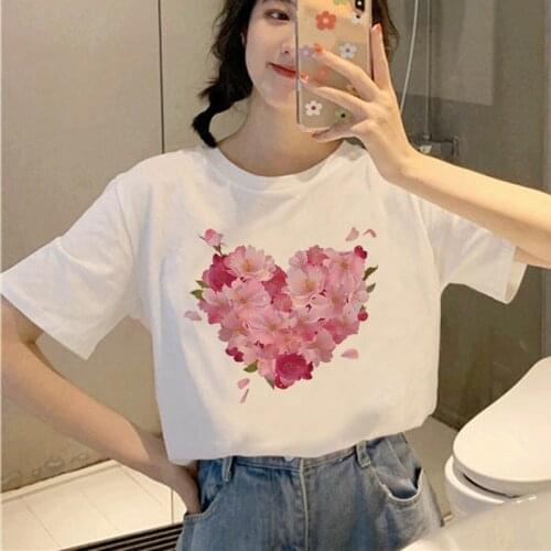 90S Womens T-shirt sweet heart funny printed T-shirt fashion casual white T-shirt Harajuku graphic T-shirt short sleeve