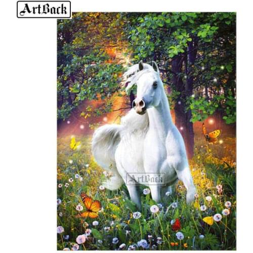 New 5D Diamond Painting White Horse Pattern Full Square 3d Sticker Embroidery Animal Home Decoration Diamond Mosaic Artwork