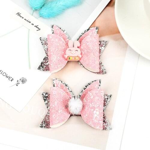 3'' Sequin Glitter Easter Hair Clips for Girls Kids Rabbit Rainbow Mermaid Heart Hair Bows Princess Barrettes Hair Accessories