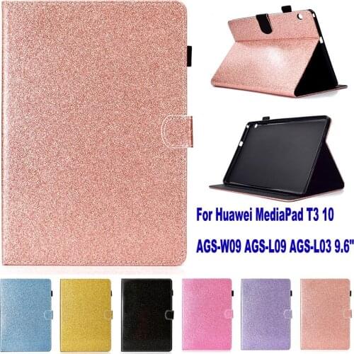 Glitter Bling Flip Case For Huawei MediaPad T3 10 AGS-W09 AGS-L09 AGS-L03 9.6" Stand Cover Pouch Shinning Sleeve Capa Gift