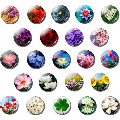 Daisy Rose Sakura Flower Fridge Magnet 30mm Glass Cabochon Cherry Poppy Flower Fashion Accessories Magnets Home Decoration