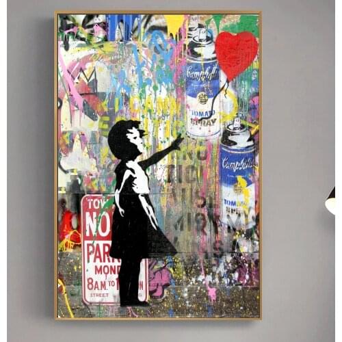 Girl Chasing Balloons Street Art Canvas Paintings On The Wall Art Posters And Prints Graffiti Art Pictures Kids Room Wall Decor