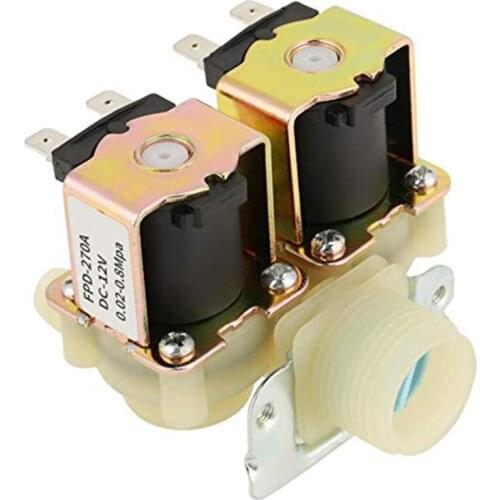 DN20 G3/4 DC 12V Dual Head Electric Water Inlet Solenoid Valve Normally Closed for Washing Machine 0-40 Degree Temperature