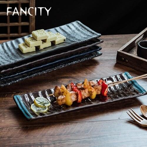 FANCITY Ceramic rectangular plates, sushi plates, creative snack plates, snack plates, long plates