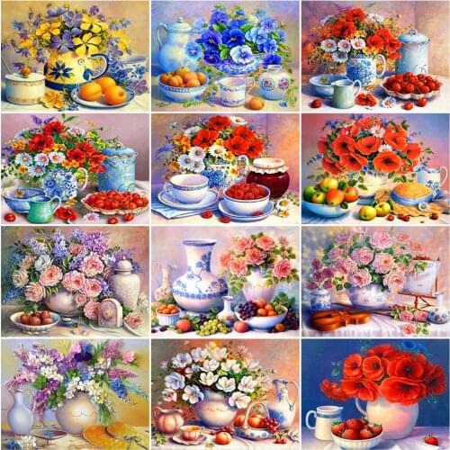 HUACAN DIY Frame Pictures By Numbers Fruit Flower Drawing On Canvas Painting By Number Handpainted Modern Wall Art