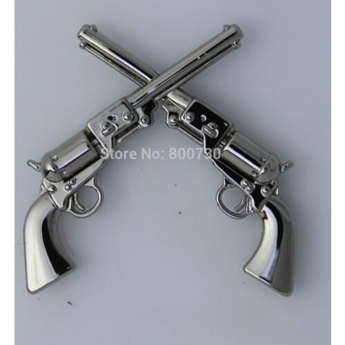 KB401) 50pc 1-1/2" Western Concho Cowboy Decor Crossed 1861 Colt Revolver Pistols Silver
