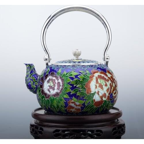 Cloisonne Silver Pot 999 Sterling Silver Kettle Kung Fu Tea Set Tea Ceremony