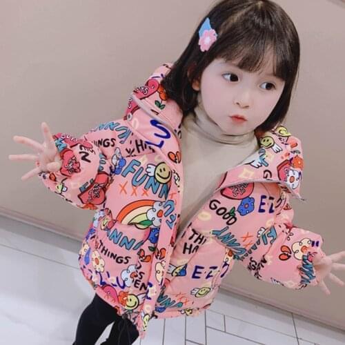 Winter 2021 new girls' letter printed cotton padded jacket sweet and lovely baby thickened down jacket childrens coat