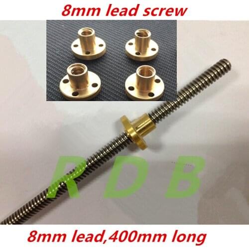 HOT!!!RepRap 3D Printer THSL-400-8D T-type stepper motor Lead Screw Dia 8MM Thread 8mm Length 400mm with Copper Nut
