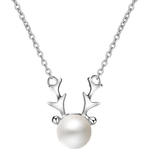 Sweet Antlers Head Pearl Pendants Necklaces Lovely Silver Color Necklaces Choker Fashion Jewelry Christmas Gifts for Women Girls