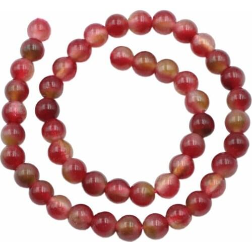 Multicolor Watermelon Tourmaline Loose DIY Round Craft Beads Ball Stone Chalcedony Crystal 6/8/10/12mm Jewelry Making 15inch B12