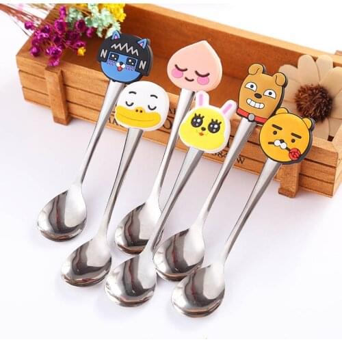Cartoon Children Spoon 2 PCS Coffee Tea Spoons Auxiliary Food Toddler Stainless Steel Tableware Long Handle Portable Kitchen