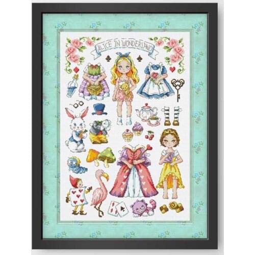 Cartoon Alice Girls clothes 11CT Printed Fabric 14CT Canvas DMC Counted Chinese Cross Stitch Kits Cross-stitch set FishXX