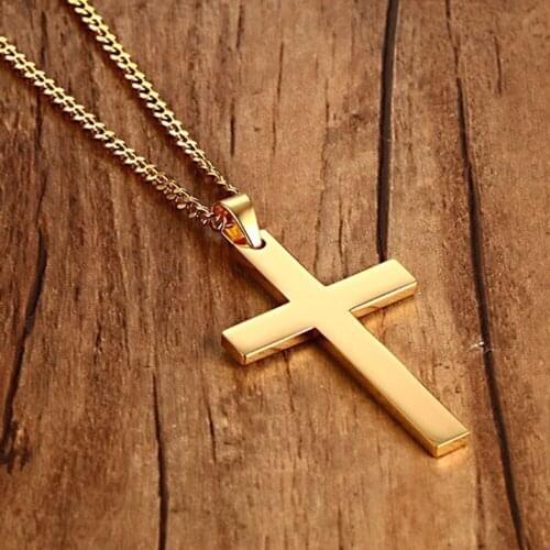 Mens Cross Necklaces For Women Men Silver Color/Gold/Black Color Stainless Steel Pendant Prayer Necklaces Jewelry Link Chain