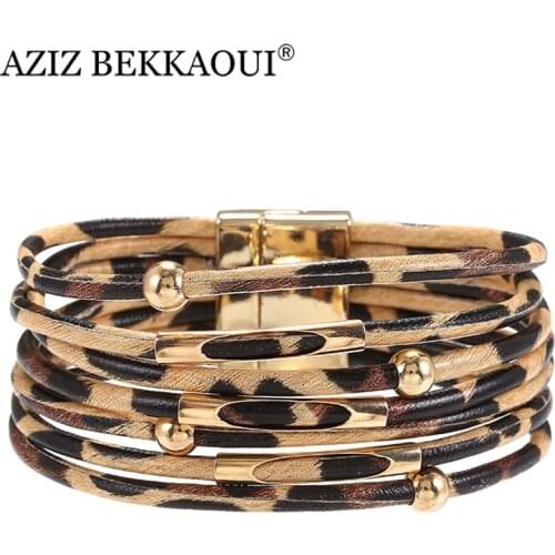 AZIZ BEKKAOUI Mens Bracelet Leopard-print magnet buckle leather Bracelets For Men classical Man Rope Wrap Bracelets And Gift