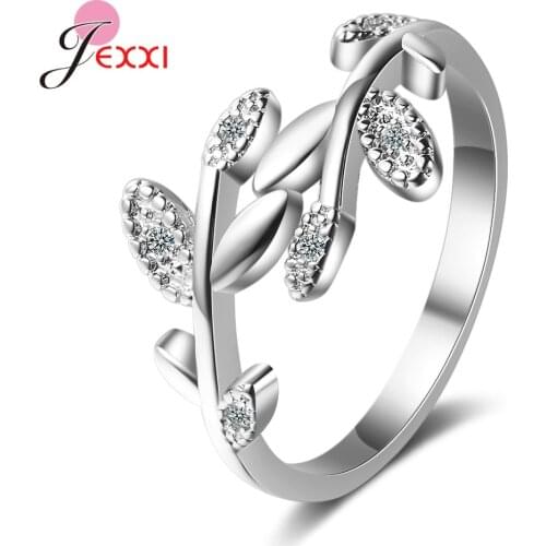New Arrival Women Girls Fashion 925 Sterling Silver Leaves Rings For Women Girls Shiny Cubic Zirconia Finger Rings For Wedding