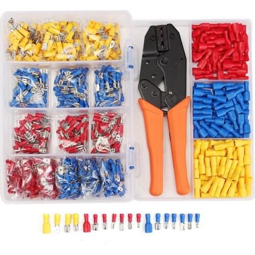 900Pcs Assorted Crimp Terminals Insulated Male/Female Spade Wire Terminals Butt Connectors Kit +1pc Electrical Crimping Plier