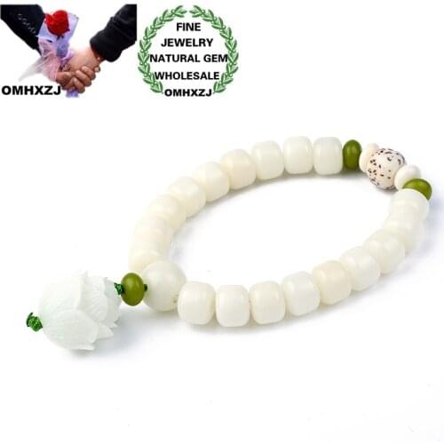 OMHXZJ Wholesale CS115 European Fashion Fine Woman Man Party Birthday Gift Natural Genuine Jade Bodhi Beads Lotus Charm Bracelet