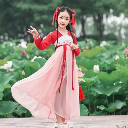 Childrens Party Dress Girls Han Fu Princess Birthday Party Dance Perform Dres Embroidery Cheongsam Dress Traditional cute