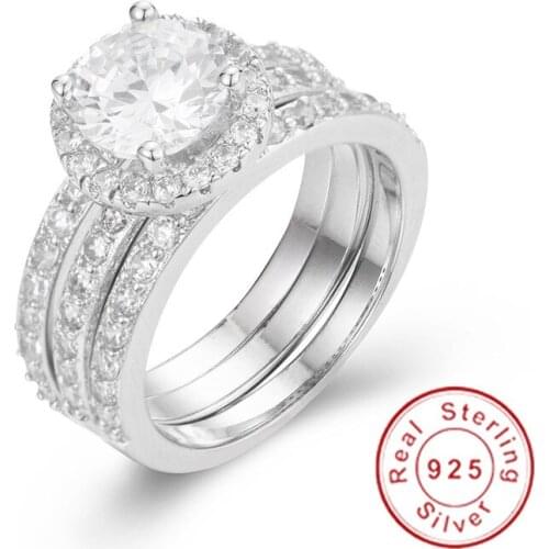 Luxury 10KT White Gold ring set 3-in-1 Fashion Diamond Wedding rings for Women His Girlfriend gift jewelry