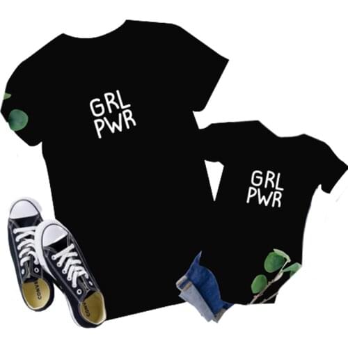Family Matching T-Shirt Grl Pwr Letter Print Daddy Mommy and Me Clothes Mama Girl Father Son Mother Daughter Matching Outfits
