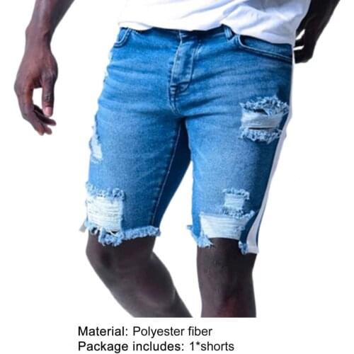 Half Pants Ripped Skin-friendly Polyester Fashion Men Denim Shorts for Daily Wear