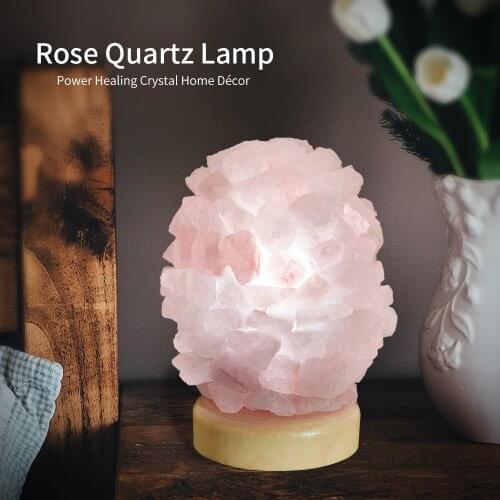 Sporadic Crystal USB Rose Quartz Lamp Light Natural Led Indoor Warm Light Table Bedroom On Wood Base Decoration Bulb