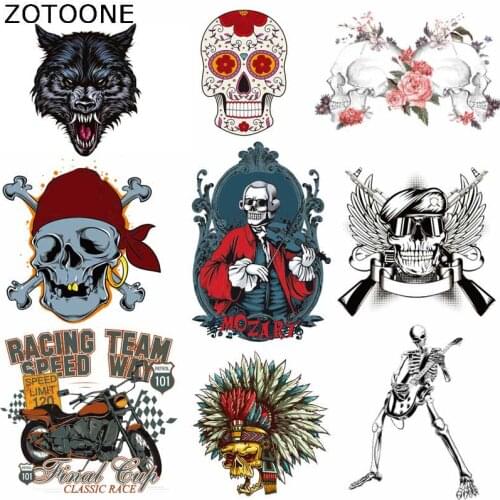 ZOTOONE Patches Punk Skull Iron on Patch for Clothing Heat Transfer Clothing Deco Washable Diy Accessory Badges Appliqued Irons