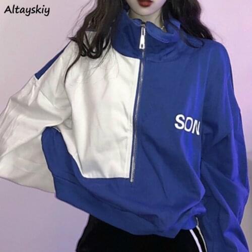 Hoodies Women Loose Short Letter Zip Long Sleeve Harajuku Korean Style Fashion Daily Streetwear Casual Womens Novelty Comfoft BF