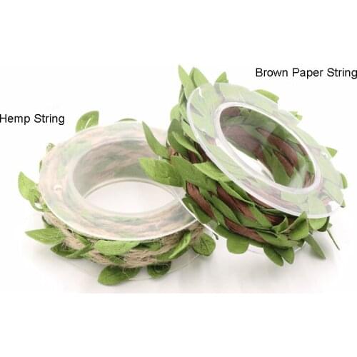 2m/Roll Hemp Rope Green Leaves Decorated Rope DIY Home Fabric Woven Decorative Wedding Party Eco-Friendly Gift Packing String