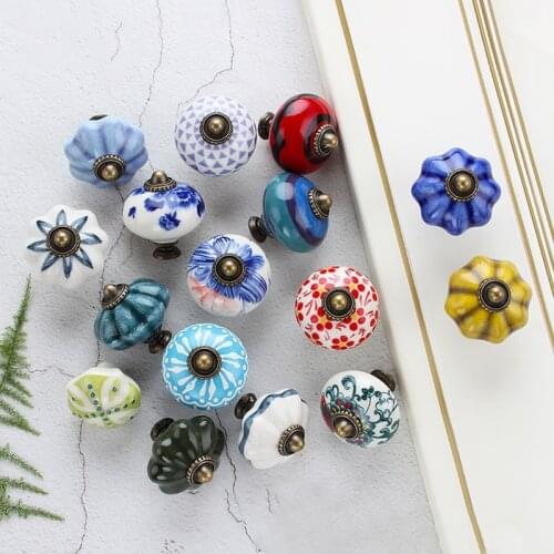 1PC Vintage Ceramic Knobs and Handles Door Handle Cupboard Pull Knob Furniture Hardware