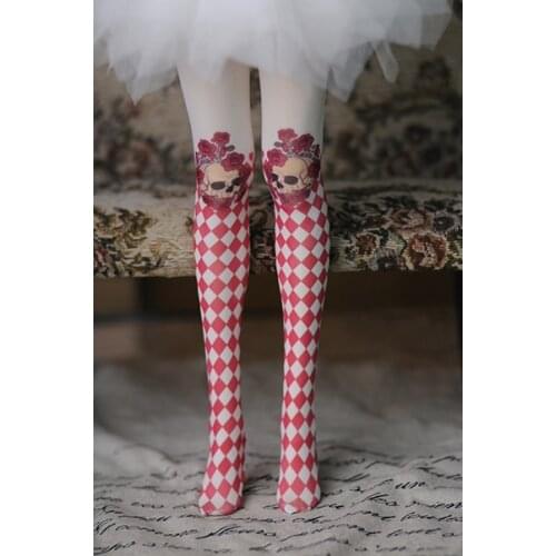 [wamami] 14# Red-Black White Bow Skull/Skeleton Stockings/Socks For 1/4 MSD 1/3 1/6 SD AOD BJD Doll
