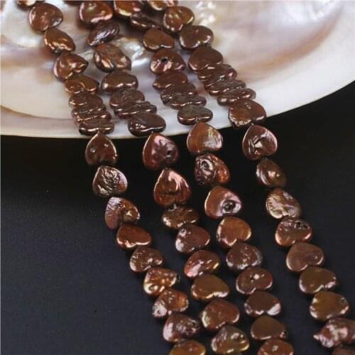 13-14mm freshwater dyed brown color irregular heart shape pearls strings for diy jewelry