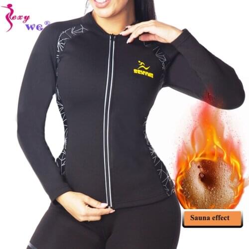 SEXYWG Ladies Waist Trainer Sport Shirt Neoprene Sanna Body Shaper Top for Women Weight Loss Fat Burning Blouse Shapewear