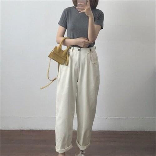 Women High Waist Plus Size Mom Jeans Cotton White Loose Boyfriend Denim Pants 2021 Black Spring Beige Casual Jeans Streetwear